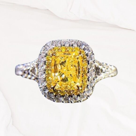 Stamped 925 Sterling Silver CZ 1CT Yellow Citrine w/ Pave Style Crystals - Picture 3 of 5